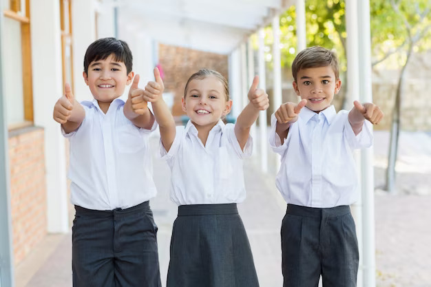 smiling-school-kids-showing-thumbs-up-corridor_107420-35885